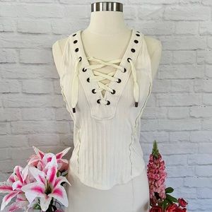 NWT- Free People lace up tank top